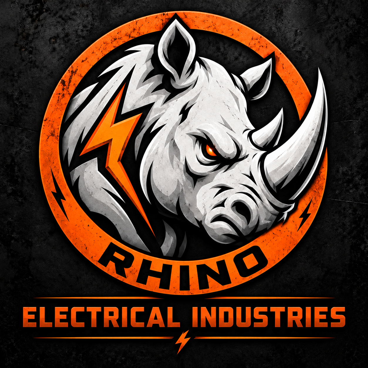 Rhino Electrical Industries orange and silver rhino logo